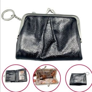 Hobo Wallet Leather Mini Coin Purse with ID Window Card Sleeve Black Women NWOT